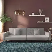 2-Seater Sofa Bed with Two Pillows, Light Grey Velvet Upholstered Couch, Easily Convertible to Bed, Luxurious and Comfortable for Living Rooms and Small Spaces