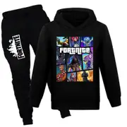 Fortnite Casual Tracksuit Set Kids Boys Girls Long Sleeve Hoodies Hooded Sweatshirt Tops Joggers Pants Outfits Game Fans Gift Black 11-12 Years