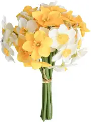 Mandy's 12pcs Yellow and White Fake Flowers Artificial Daffodils Flowers 16" for
