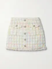 [LOVESHACKFANCY] LOVESHACKFANCY - Nate Faux Pearl-embellished Checked Tweed Mini Skirt - White - US10 US 10 White