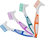 EPIGEIST 4pcs Multifunctional False Teeth Cleaner Brush Gentle Cleaning for Dentures Oral Devices Soft Bristles for Safe Daily Care Portable Design Blue Green Orange Purple