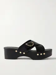 [Ancient Greek Sandals] Ancient Greek Sandals - Marilisa Sabot Buckled Leather Platform Sandals - Black - IT39 IT 39 Black