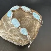 Gorgeous Blue Larimar Southwestern Sterling Silver Link Bracelet 8" 16075