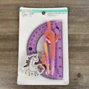Compass and Protractor Set, Geometry Kit, Compass Protractor Set, Unicorn Eraser