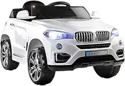 Rigo Kids Ride on Car SUV, X5-Inspired Remote Control 12V Battery Horn Headlight Built-in Music 30kg Capacity Safety Seat Belt Electric Cars for Toddlers Baby Walkers Little Tikes Kid Toy White