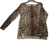 International Concepts Leopard Print Tunic Top Sweater Shirttail Hem Size S M732