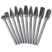 10 Pcs Collet Long Carbide Rotary Burr Kit Drill Bits Tool