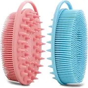2 Pack Silicone Body Scrubber, Silicone Loofah Double-Sided Body Brush,Silicone Shower Scrubber and Scalp Massager Shampoo Brush for Sensitive Kids Women Men All Kinds of Skin (Pink & Blue)
