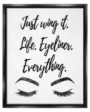 Just Wing It Eyeliner Makeup Phrase Framed Floater Canvas Wall Art by Amanda Greenwood