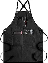 CONTAIL Chef Apron for Men Women, Canvas Aprons with Pockets-Cross Back Kitchen Apron for Cooking Grilling Baking BBQ Barber