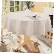 Round Faux Linen Table Cloth, Waterproof Burlap Fabric 60x60 Inch Beige