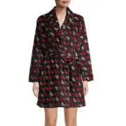 Muk Luks Women's Cozy Short Fleece Wrap Robe Moose Tracks Size Medium