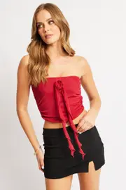 Red Bandeau Top Mesh Rosette - Size 16XL, Women's Bandeau