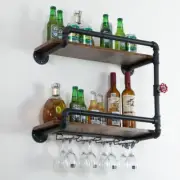 Wine Rack Wall Mounted 2 Tier, Hanging Floating Small Mini Bar Liquor Shelves wi