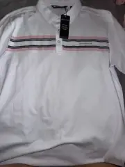 Travis Mathew Polo S Bnwt White With Stripes