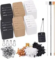 Hilitchi 1700Pcs 1.97" X 1.38" Price Tags with Hang Tag String and Black Pins, Clothing Tags Paper Tags Marking Tags Coupon Tags with Nylon String Snap Lock Pin Loop Fastener (Black/Brown/White)