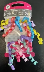 2Pc Ribbon Streamer Bobble Hair Clips Set