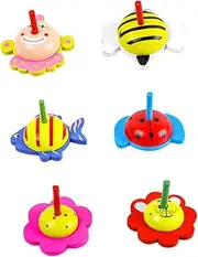 Vaguelly Hand-Painted Wooden Spinning Tops 6 Pack Boys and Girls Gyroscope Toys Standard-Tops Safe for Toddlers Random Style