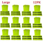 12 Large Security Safety Vest High Visibility Reflective Stripes Neon Green