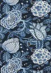 Thibaut Large Scale Floral Linen Print Fabric- Mitford / Navy REMNANT 20" x 144"