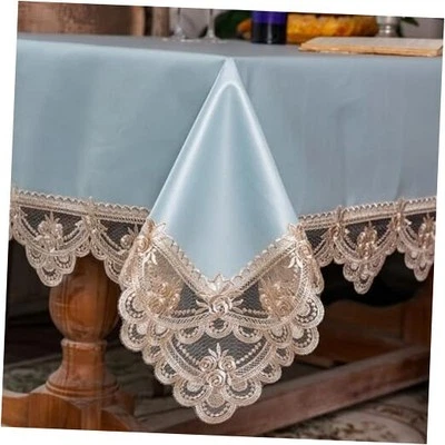 Lace Tablecloth Rectangle Waterproof Lace Table 104" x 60" (Oblong) Blue-2