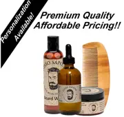Grooming Kit. 4 oz Beard Oil, 4 oz Beard Balm, 4 oz Beard Wash and Wood Comb