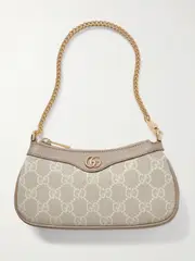 [Gucci] Gucci - Ophidia Leather-trimmed Canvas-jacquard Shoulder Bag - Beige - One size One size Neutrals