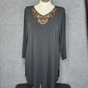 NWT Susan Graver Artisan L/S Long Top Tunic Dress XL Black Bronze Embellished