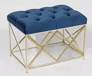 Sunny Décor Button Ottoman in Navy Blue Colour with Metal Gold Base-Tufted Bench Seating- Mid-Century Modern
