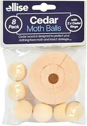 Leona Co Cedar Blocks for Clothes Storage 8 Pack, 2 Cedar Rings & 6 Cedar Balls 100% Natural Aromatic Cedar Accessories for Closets & Drawers