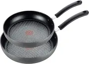 T-fal E918S2 Ultimate Hard Anodized Scratch Resistant Titanium Nonstick Thermo-Spot Heat Indicator Anti-Warp Base Dishwasher Safe Oven Safe PFOA Free Cookware Set, 2-Piece, Gray