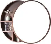 Wall-Mounted Mirrors,Bathroom Cabinet, Round Bathroom Medicine Cabinet Wall Mounted Bathroom Storage Cabinet with Sliding Mirror Door(Brown,50cm/19.7inch)