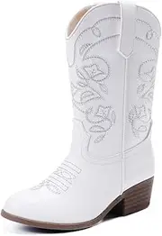 [LAURMOSA] Cowgirl Boots for Girls Mid Calf Youth Girl Cowboy Western Boots Pointed Toe Embroidered for Horse Riding Country Party Toddler Little Big Kids