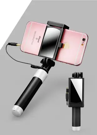 迷你便攜鏡子自拍棒 線控自拍桿 iPhone SE2 XR XS 11 Pro Max【SA540】