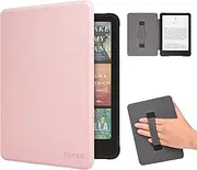 THRAU Case with Hand Strap for 7" Kindle Paperwhite 12th Gen, Paperwhite Signature Edition 2024 or Kindle Colorsoft Signature Edition, PC Hard Shell with PU Leather, Auto Sleep/Wake – Rose Gold