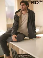Slate Grey Fleece Borg Lined Textured Hoodie (129531) | $40
