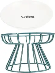 FUTUREORYY Pet Cat Raised Feeding Bowl Durable Cat Dish with Metal Rack Slip Base for Comfort and Stability Fishbone Bowl Stand
