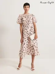 Phase Eight Pink Nicola Spot Ruffle Midi Dress (AY8149) | $367