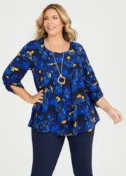 BRAND NEW NWT TS TAKING SHAPE plus size BAMBOO FLORAL BLUES TUNIC! XS 14