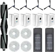 [ODASHEN] 15 Pcs Replacement Accessories Kit for Ecovacs Deebot X2 / X2 Omni / X2 Pro / DEX86 Vacuum Cleaner Replacement Parts, 1 Main Brush, 4 Side Brush, 2 HEPA Filters, 4 Dust Bags, 4 Wipes