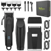 3-in-1 Hair Cleaning Set Intelligent Digital Hair Clipper Home Oil Head Carving Pusher Whitening Shaver Men's Shaver