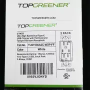 TOPGREENER Dual Type-C USB Charger Outlet w/ 15 A Receptacle 2 Pack Plug White