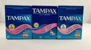 3 Boxes, Tampax Tampons Vintage Slender Regular Absorbency 20ct Prop Movie