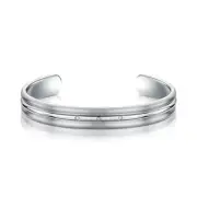Men's Shiny Silver Titanium High Polished Centre Diamond Plain Bangle Bracelet