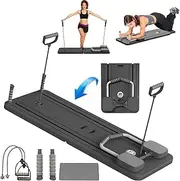 Pilates Reformer Machine, Multifunctional Abdominal Pilates Reformer Machine for Home with Knee Pads, Multifunctional Automatic Rebound Pilates Fitness Board