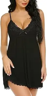 [Avidlove] Women Nightgown Sexy Sleepwear Lace Chemise V-Neck Modal Babydoll Lounge Dress S-XXL