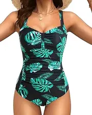 [Tempt Me] Women Vintage One Piece Ruched Swimsuits Tummy Control Bathing Suits