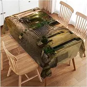 Swono Old Courtyard Rectangle Tablecloth Italy Houses Street Night Cityscape Table Cloth Dining Table Cover for Home Kitchen Restaurant Party Buffet Picnic, 52x70 Inch