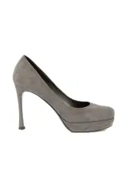 Grey Suede Platform Round Toe Pumps