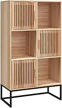 Highboard Storage Cabinet 70x35x125 cm - Engineered Wood & Solid Pine with Iron Frame, Durable Modern Organizer for Living Room, Bedroom or Office